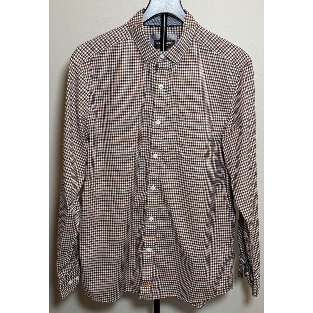 Johnston & Murphy Men's Woven Cotton Check Long Sleeve Button-Up Shirt L Perfect